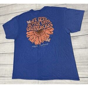 Simply Southern Graphic T Shirt Life Gets Better With Grandkids Size XL Blue